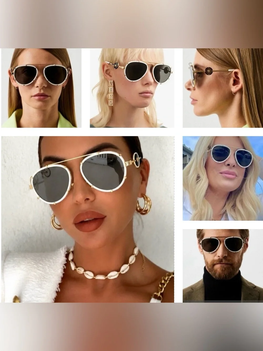 Versace White/Gold Metal Aviator pilot Sunglasses with dramatic logo on temples